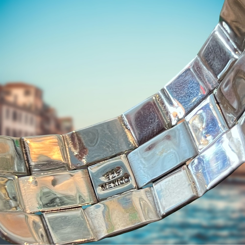 unisex 1” wide, thick woven mexican sterling silver cuff - Picture 5 of 5